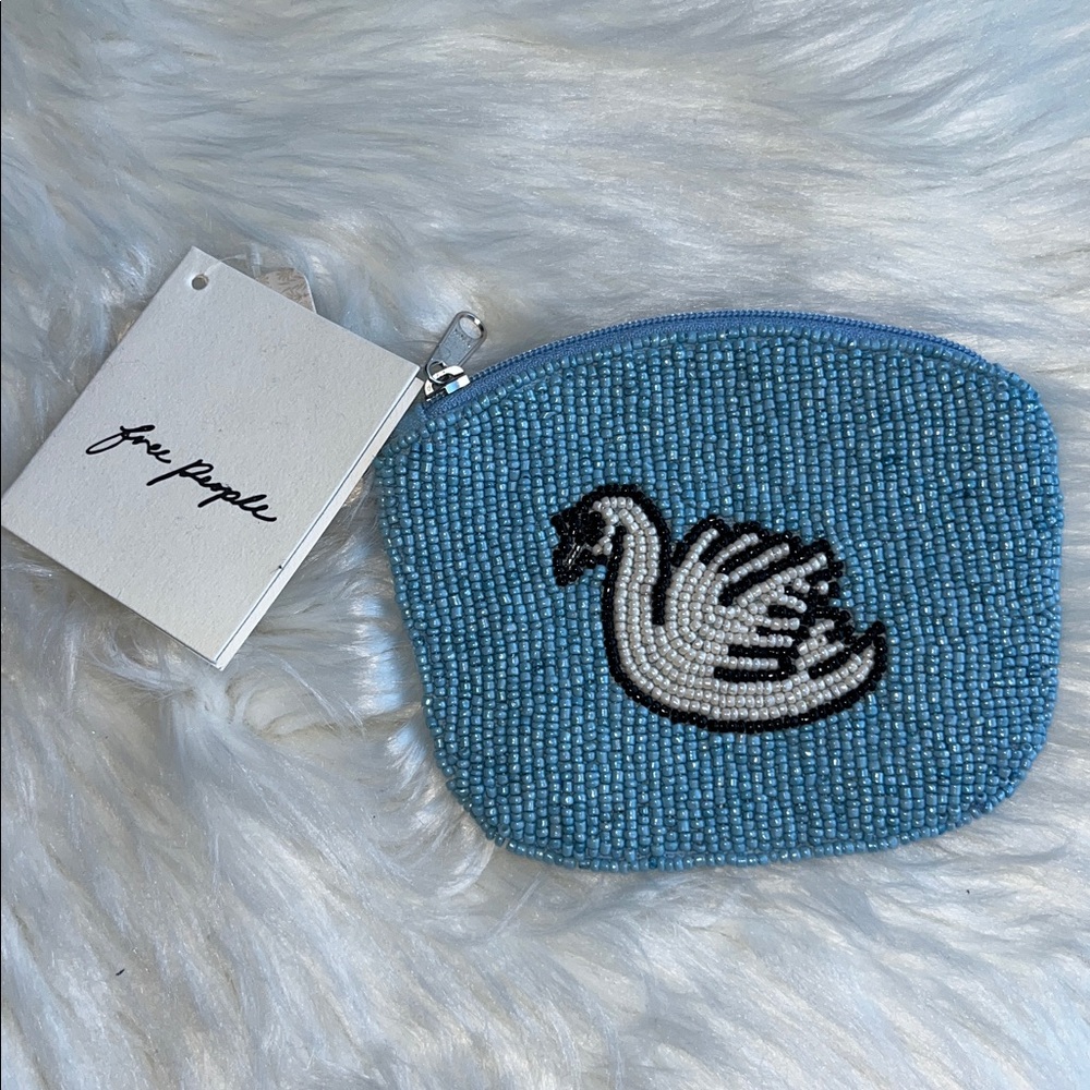 🆕 Free People Swan Lake Beaded Wallet Coin Pouch Blue - Picture 2 of 10